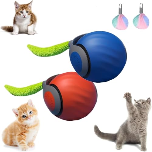 RuiDay 2 Stück Interaktives Katzenspielzeug, Automatischer 360 Grad Katzenspielzeug Selbstbeschäftigung, Interaktiver Spielball für Katzen mit 2 Schwänze (Blau+Orange) RuiDay 2 Stück Interaktives Katzenspielzeug, Automatischer 360 Grad Katzenspielzeug Selbstbeschäftigung, Interaktiver Spielball für Katzen mit 2 Schwänze (Blau+Orange) von RuiDay