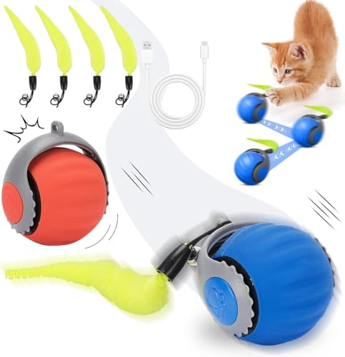 RuiDay 2025 Interaktives Katzenspielzeug, interaktiver Katzenball mit drei Modi, zwei Geschwindigkeitseinstellungen, interaktives Katzenspielzeug für drinnen und draußen, Rot + Blau RuiDay 2025 Interaktives Katzenspielzeug, interaktiver Katzenball mit drei Modi, zwei Geschwindigkeitseinstellungen, interaktives Katzenspielzeug für drinnen und draußen, Rot + Blau von RuiDay