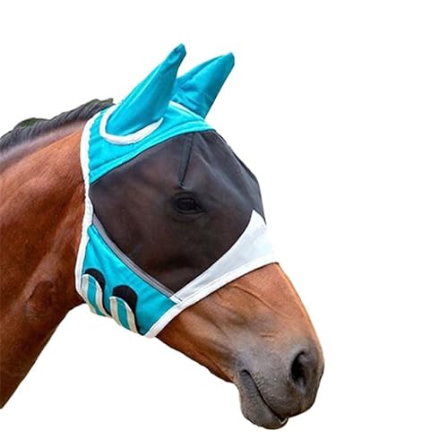 Fliegenmasken für Pferde mit Ohren, Fliegenmaske Pferd uv Schutz, Atmungsaktive Pferdemaske Anti Moskito (Blau, S) von Ruikcoll
