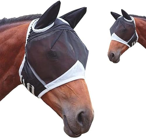 Fliegenmasken für Pferde mit Ohren, Anti-Fliegen-Maske für Pferde, Anti-UV, atmungsaktive Pferdemaske Anti-Mücke (L) von Ruikcoll