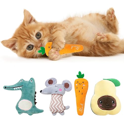 Ruikdly Katzenminzen Spielzeug 4 Stück Katzenminze Spielzeug für Katzen Katzenspielzeug mit Katzenminze Plüsch Spielzeug Katzenminze Kissen Interaktives für Katzen von Ruikdly