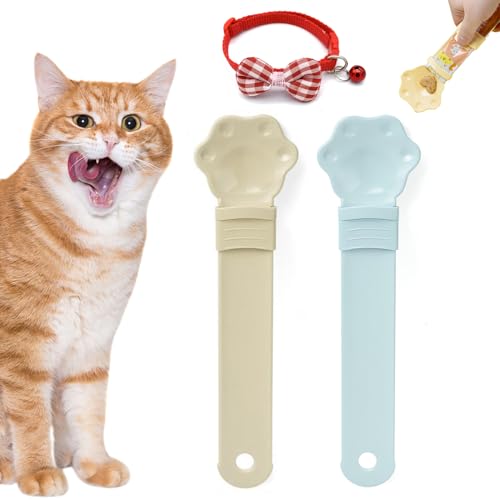 Happy Spoon for Cats,2024 New Cat Food Spoon,Cat Spoons for Wet Food,Cat Strip Feeder Squeeze Spoon,Cat Strip Squeeze Spoon,Cat Treat Spoon,Cute Cat Claw Shaped,Can Be Hung and Durable (Khaki+Blue) von Ruileyou