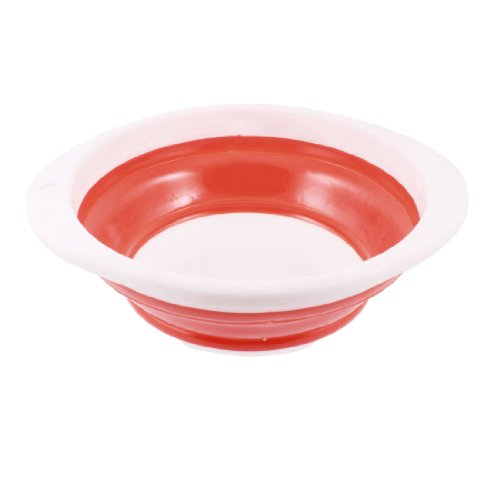 Ruilogod 10.2" Dia Silikon zusammenklappbaren Hund Futternapf Container Weiß Rot Ruilogod 10.2" Dia Silikon zusammenklappbaren Hund Futternapf Container Weiß Rot von Ruilogod