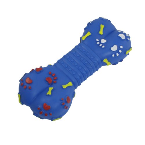 Ruilogod Blauer Vinylkautschuk Knochenförmige quietschende Spielzeugspielzeug für Haustierhund von Ruilogod