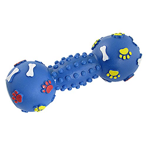Ruilogod Blue Vinyl Paw Knochen-Muster Haustier Hund quietschend Spielzeug w Hantel Shaped von Ruilogod