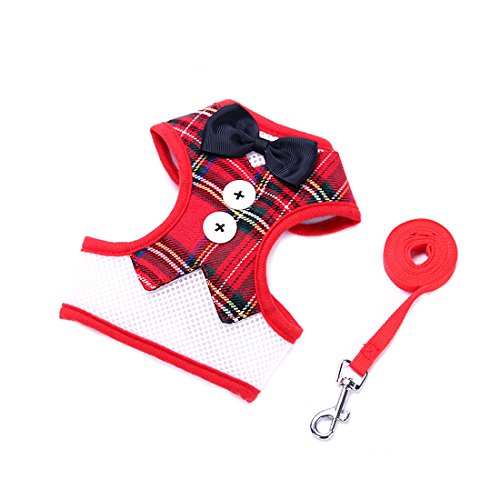 Ruilogod Einstellbares weiches Mesh kleiner Hundegeschirr Pet Katze Welpen-Kabelbaumweste Gepolsterte Bowtie Gentleman Anzug Hund Smoking + Leine, rotes Gitter, l Ruilogod Einstellbares weiches Mesh kleiner Hundegeschirr Pet Katze Welpen-Kabelbaumweste Gepolsterte Bowtie Gentleman Anzug Hund Smoking + Leine, rotes Gitter, l von Ruilogod