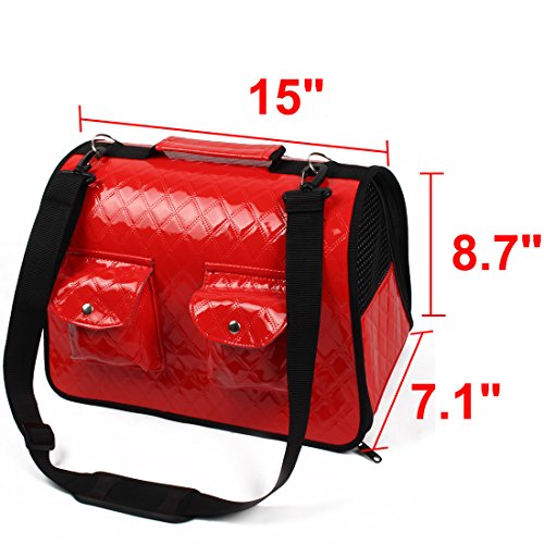 Ruilogod FAUX Leder Outdoor Faltbare Mähmaschine Weiche Reißverschluss Zwei Taschen Design Pet Hundeträger Käfig Handtasche Rot Ruilogod FAUX Leder Outdoor Faltbare Mähmaschine Weiche Reißverschluss Zwei Taschen Design Pet Hundeträger Käfig Handtasche Rot von Ruilogod