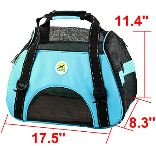 Ruilogod Faux Leder Haustierhund Faltbare Atmungsaktive Trägerreise Trolley Gepäcktasche Fall Käfig Blau Ruilogod Faux Leder Haustierhund Faltbare Atmungsaktive Trägerreise Trolley Gepäcktasche Fall Käfig Blau von Ruilogod