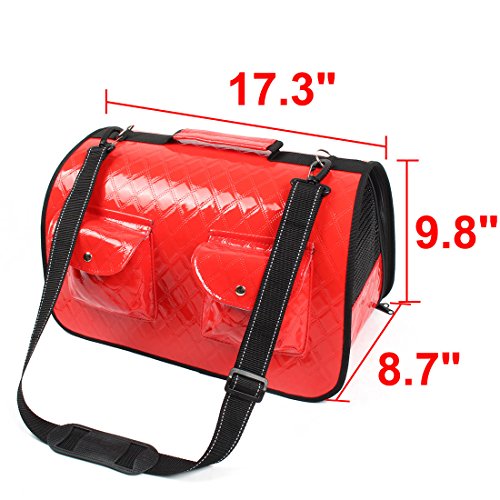 Ruilogod Faux Leder Reise Meshy Weiche Reißverschluss Zwei Taschen Design Pet Hundeträgerhalter Käfigbeutel Rot Ruilogod Faux Leder Reise Meshy Weiche Reißverschluss Zwei Taschen Design Pet Hundeträgerhalter Käfigbeutel Rot von Ruilogod
