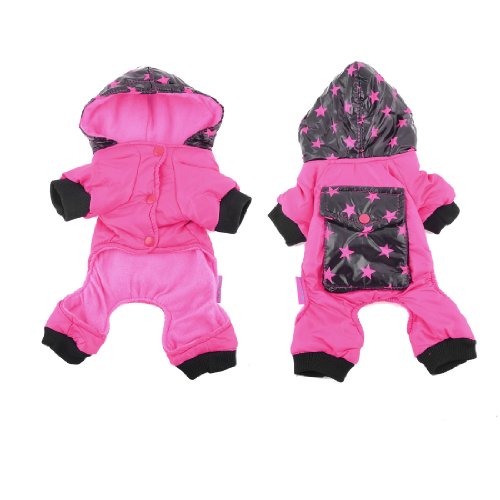 Ruilogod Fuchsia schwarze Sterne Muster mit Kapuze Haustier Hund Jumpsuit Mantel Kleidung xxs Ruilogod Fuchsia schwarze Sterne Muster mit Kapuze Haustier Hund Jumpsuit Mantel Kleidung xxs von Ruilogod