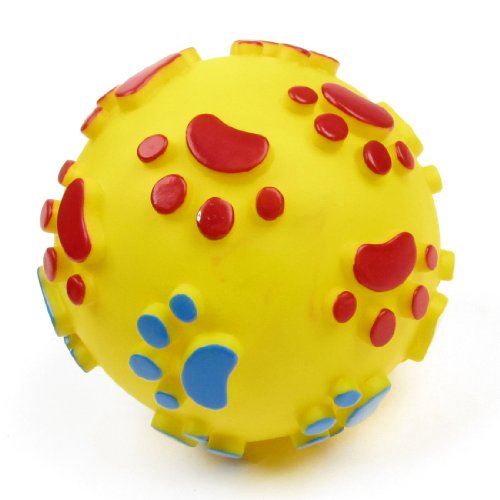 Ruilogod Gelbe künstliche Paw Print Ball Design Quietschendes Kauspielzeug für Haustierhundkatze Ruilogod Gelbe künstliche Paw Print Ball Design Quietschendes Kauspielzeug für Haustierhundkatze von Ruilogod