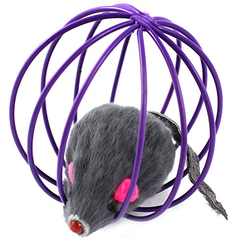 Ruilogod Graue Plüsch Emulationale Mäuse lila Metallkäfig Hund Katze Haustierspielzeug von Ruilogod