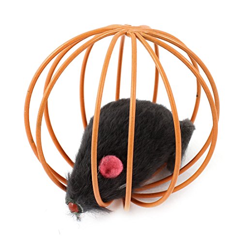 Ruilogod Graue Plüsch Emulationale Mäuse orange Metallkäfig Hund Katze Haustierspielzeug von Ruilogod
