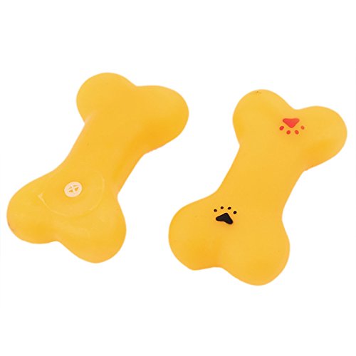 Ruilogod Gummi Knochen geformt Hund Hund spielt quietschendes Spielzeug 2 Stück Gelb von Ruilogod