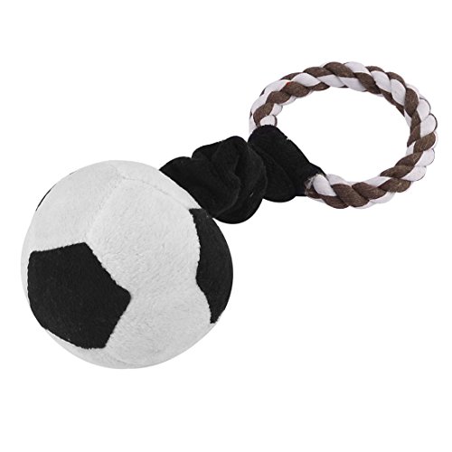 Ruilogod Haustierhund Schwarz Weiß Fußball geformt Schleppseil Plüsch Quietschendes Spielzeug von Ruilogod