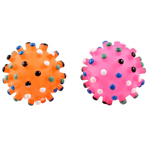 Ruilogod Haustierhund Yorkie Ball geformt Squeeze Quietschendes Spielzeug 2 stücke Orange Fuchsie von Ruilogod