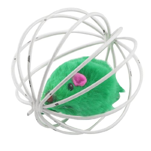 Ruilogod Haustierkatze lustige unterhaltsame Spielzeug Grüne falsche Maus in der weißen Käfigkugel von Ruilogod