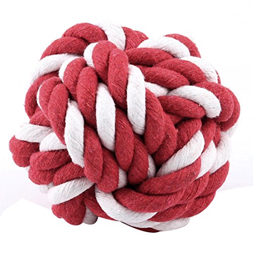 Ruilogod Hund Welpen Twisted Seil Chew Play Ball Spielzeug 7,5 cm Dia Rot Weiß von Ruilogod
