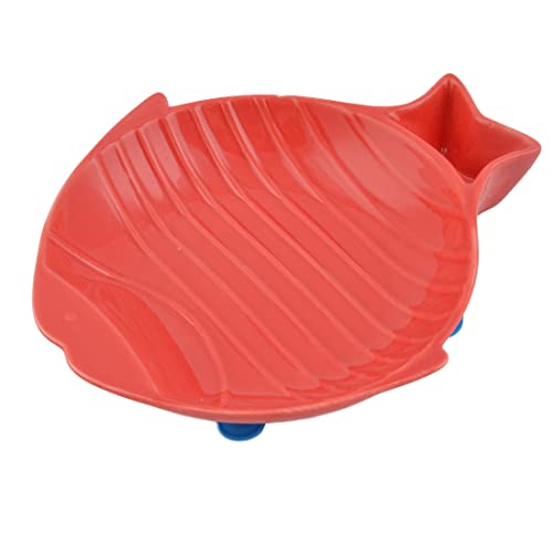 Ruilogod Keramik Heim Fisch-Form-Welpen Haustier Hund Katzenfutter Wasser Futternapf Dish Container Red Ruilogod Keramik Heim Fisch-Form-Welpen Haustier Hund Katzenfutter Wasser Futternapf Dish Container Red von Ruilogod