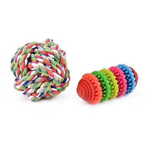 Ruilogod Kunststoff Hund Baumwolle gewebt Knoten Knochen Kauen Spiel Zähne Ball Spielzeug 2 in 1 Multicolor Ruilogod Kunststoff Hund Baumwolle gewebt Knoten Knochen Kauen Spiel Zähne Ball Spielzeug 2 in 1 Multicolor von Ruilogod