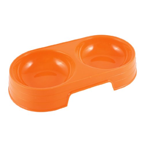 Ruilogod Kunststoff Hundewelpen-Katze-2-Fach Zwei Bereiche Nahrungsmittelwasser-Schüssel orange Ruilogod Kunststoff Hundewelpen-Katze-2-Fach Zwei Bereiche Nahrungsmittelwasser-Schüssel orange von Ruilogod