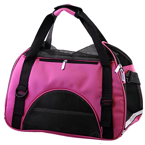 Ruilogod Nylon Haustierhund Faltbare atmungsaktive Carrier-Reise-Trolley-Gepäck-Tasche Fall Cage L Fuchsia von Ruilogod