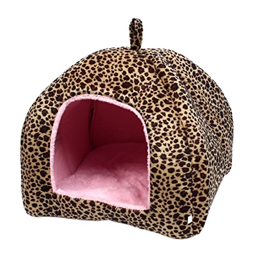Ruilogod Plüsch-Futter-Leopard-Muster-faltende Haustier-Warm Kennel Zelt Haus von Ruilogod
