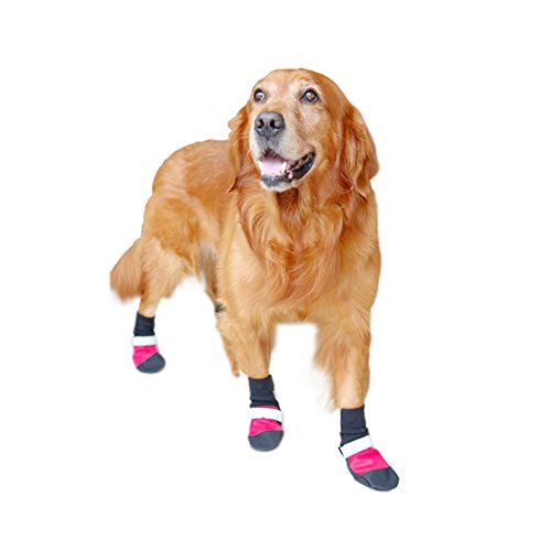 Ruilogod Reflektierende Breathable Ineinander greifen Haustier Hund Stiefel Anti-Rutsch-wasserdichter Hundeschuhe Paw-Schutz-Rosa XL von Ruilogod