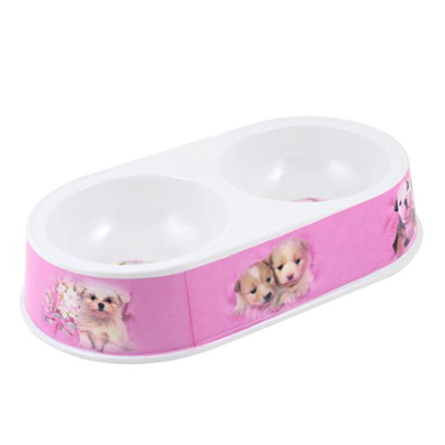 Ruilogod Rosa weißer Feeder Lebensmittel Wasser Dual Bowl Teller für Hundekatze Haustier Ruilogod Rosa weißer Feeder Lebensmittel Wasser Dual Bowl Teller für Hundekatze Haustier von Ruilogod