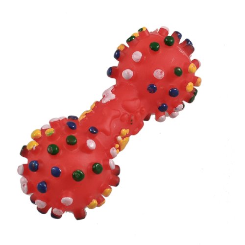 Ruilogod Roter vinylkautschuk strukturiertes dot knochenförmiges quietschendes Spielzeug für Haustierhund von Ruilogod