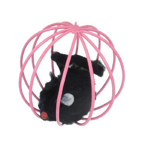 Ruilogod Schwarze kleine Faux-Maus in der rosa Metallkäfig-Design-Haustier-Katze, die Spielzeug spielt Ruilogod Schwarze kleine Faux-Maus in der rosa Metallkäfig-Design-Haustier-Katze, die Spielzeug spielt von Ruilogod