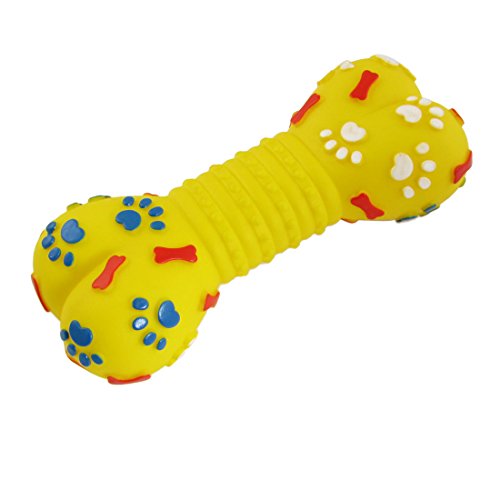 Ruilogod Tatzen-Druck-Gelb Vinyl Gummi Knochen geformt Squeaky Hund Spielzeug von Ruilogod