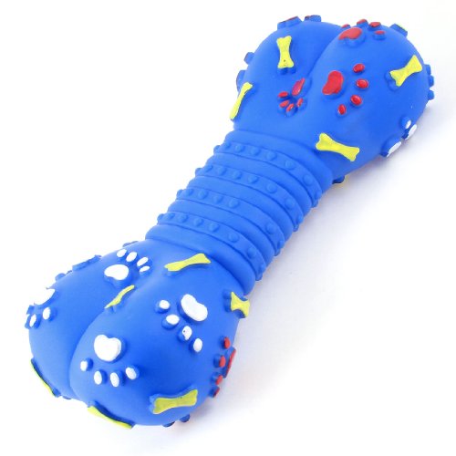 Ruilogod Vinyl Gummi Knochen geformt Paw Muster Hund Welpen kauen quietschende Spielzeug Blau von Ruilogod