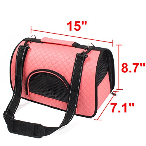Ruilogod Weiche Faux-Leder-Reise-faltbares Messer-Reißverschluss-Taschen-Design PET-Welpen-Träger-Taschen-Tasche Korallenrosa Ruilogod Weiche Faux-Leder-Reise-faltbares Messer-Reißverschluss-Taschen-Design PET-Welpen-Träger-Taschen-Tasche Korallenrosa von Ruilogod