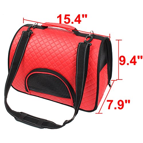 Ruilogod Weiche Kunstleder Outdoor Travel Meshy doppelseitig Reißverschluss Taschenentwurf PET PET PUMPE Welpenträger Tragetasche Rot Ruilogod Weiche Kunstleder Outdoor Travel Meshy doppelseitig Reißverschluss Taschenentwurf PET PET PUMPE Welpenträger Tragetasche Rot von Ruilogod