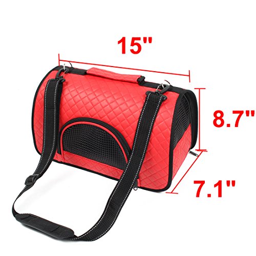 Ruilogod Weiche Kunstleder Reisen Tragbare Mähwaren Reißverschluss Taschenentwurf Haustier Hund Katze Carrier Tragetasche Rot Ruilogod Weiche Kunstleder Reisen Tragbare Mähwaren Reißverschluss Taschenentwurf Haustier Hund Katze Carrier Tragetasche Rot von Ruilogod