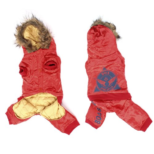 Ruilogod Winterrote Press-Batterie-Knopf mit Kapuze-Haustier Yorkie-Hundemantel-Overall von Ruilogod