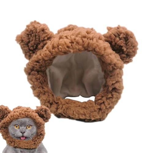 Ruilonghai Haustier-Bär-Kopfbedeckung,Warme Bärenmütze für Hunde und Katzen | Verstellbare, atmungsaktive, warme Wintermütze für mittelgroße und kleine Haustiere, Hunde und Welpen von Ruilonghai