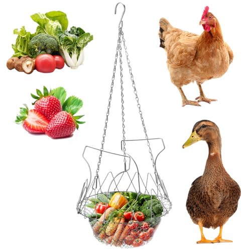 Hängende Futterspender Hühner,Faltbar 16,5 Zoll großer Spielzeug Huhn Obst Feeder Huhn Geflügel Obsthalter,mit 4 Ketten zum Aufhängen Für Hühner, Hühner, Ente, Bauernhof von Ruioomeep