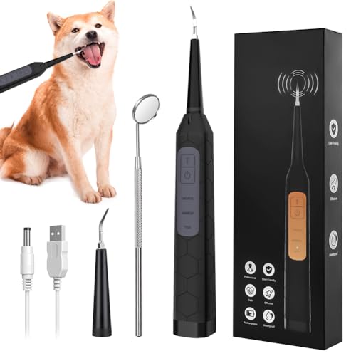 Ruioomeep Hund Zahnsteinentferner, Zahnsteinentferner Ultraschall für Hund und Katze, Zahnsteinentferner für Haustiere, Zahnpflege für Hunde und Katzen, 3 Reinigungsmodi und 2 Reinigungsköpfe von Ruioomeep