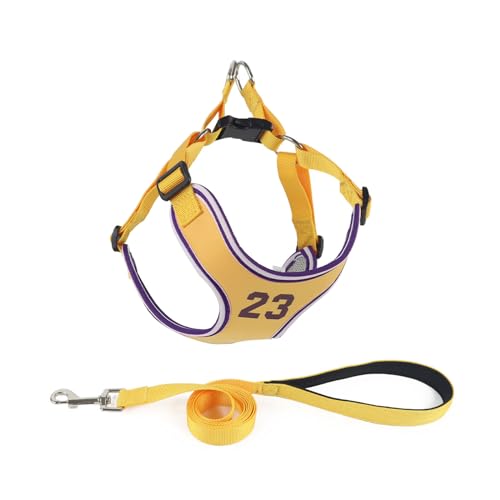 Ruiqas Basketball-Trikot-Hundegeschirr mit Leine, nicht erstickend, verstellbarer Schnallenriemen, weiches Air-Mesh-Material, kein Ziehen, für kleine und mittelgroße Hunde von Ruiqas