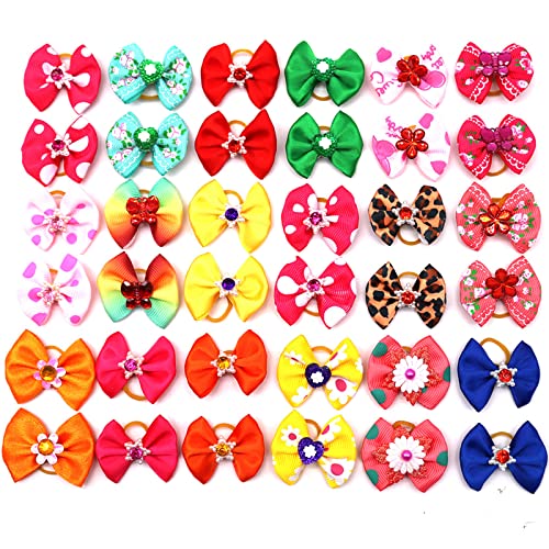Ruiqas Haarschleifen für kleine Hunde, mit elastischen Gummibändern, für Welpen, Katzen, zufällige Farbauswahl, 50 Stück von Ruiqas