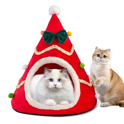 Ruiqas Haustierbett mit Weihnachtsmütze und Kissen für kleine und mittelgroße Hunde von Ruiqas