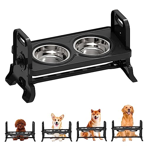 Ruiqas Height Adjustable Dog Bowl with 2 x 400 ml Stainless Steel Bowls Raised Non-Slip Dog Bowl Holder Dog Bowl for Medium and Large Dogs von Ruiqas