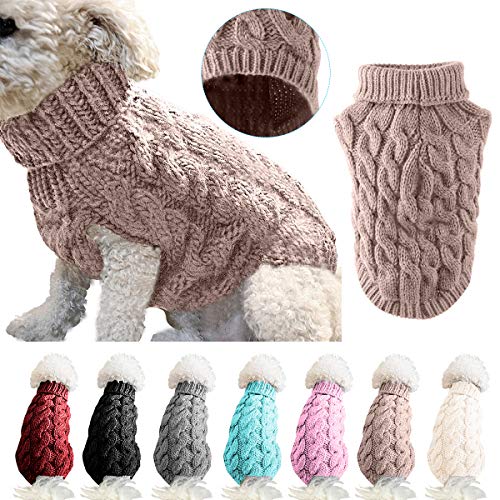 Ruiqas Pet Dog Turtleneck Knitting Sweater Vest Warm Pullover Knitwear Outwear Winter Sweaters Knitted Crochet Coat Clothes(Khaki/M) von Ruiqas