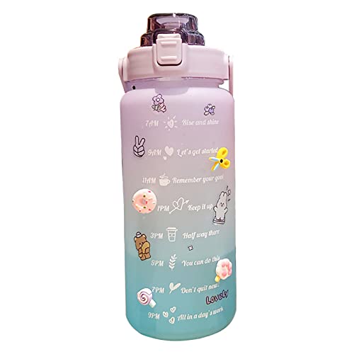 Ruiqas Wasser Flasche mit Stroh Zeit Markierungen 2L Große Kapazität Matte Wasser Krug mit Griff Cartoon Aufkleber Ornamente von Ruiqas