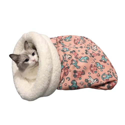 Katzenschlafsack, Schlafsack Für Katzen, Cat Bed Cave, Self Warming Cat Bed, Cute Cat Sleeping Bag for Indoor Cats, 360° Halbgeschlossene Schlafmatte für Haustiere, Pink, L(54 * 45cm) von Ruiyete