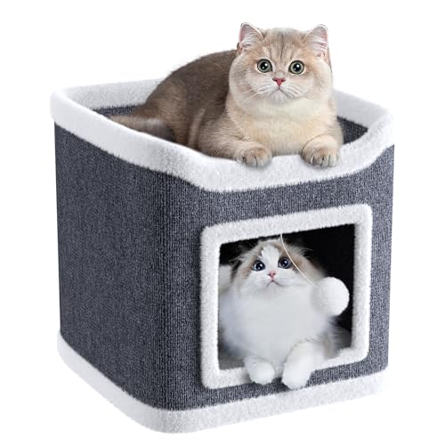 Katzenbetten für Hauskatzen, große Katzenhöhle für Haustiere, Katzenhaus mit flauschigem Ball zum Aufhängen und Kratzkissen, Katzenversteck, 37 x 37 x 37 cm Katzenbetten für Hauskatzen, große Katzenhöhle für Haustiere, Katzenhaus mit flauschigem Ball zum Aufhängen und Kratzkissen, Katzenversteck, 37 x 37 x 37 cm von Rukuapid