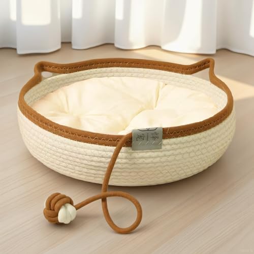 Rukuapid Katzenbett Waschbar, Katzenkorb zum Schlafen aus Baumwollseilen, Rund Katzenkörbchen Baumwollekissen, weiches und warmes Indoor Katzenhaus für drinnen für Kätzchen 45 * 45 * 13CM Rukuapid Katzenbett Waschbar, Katzenkorb zum Schlafen aus Baumwollseilen, Rund Katzenkörbchen Baumwollekissen, weiches und warmes Indoor Katzenhaus für drinnen für Kätzchen 45 * 45 * 13CM von Rukuapid