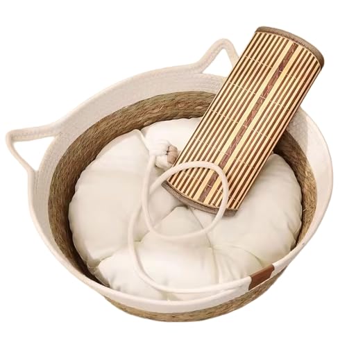 Rukuapid Rattan-Katzenkorb mit Baumwollkissen, Weidenkorb mit Katzenspielzeugball von Rukuapid